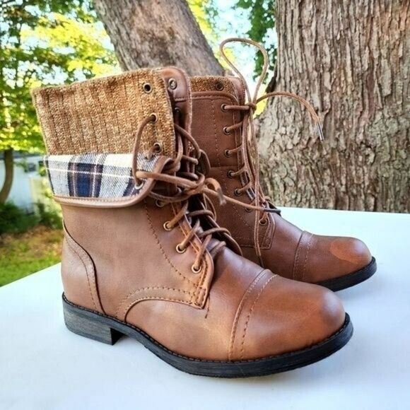 Forever‎ Womens Casual  Warm Lace Up Booties Faux Leather Cognac Size 6.5 - Picture 15 of 16